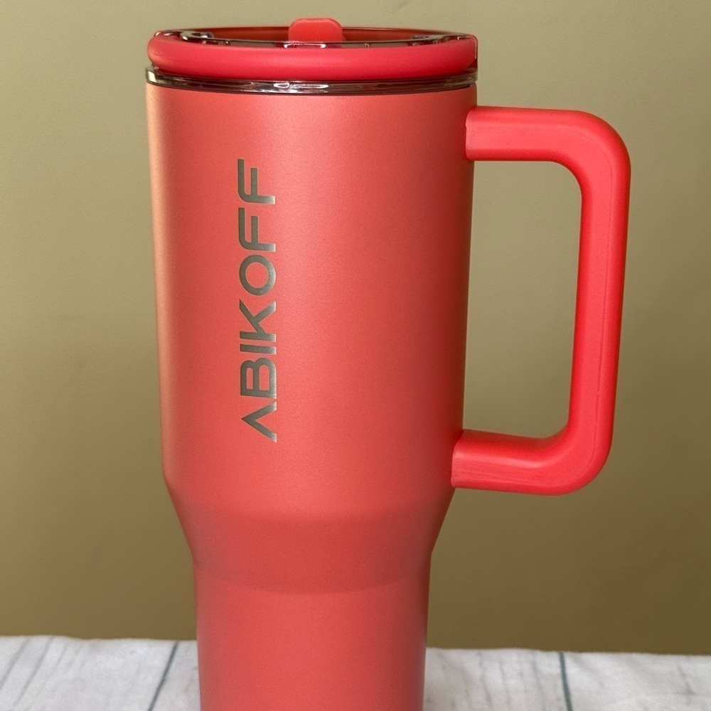Abikoff Coral Reusable Tumbler with Handle and Straw